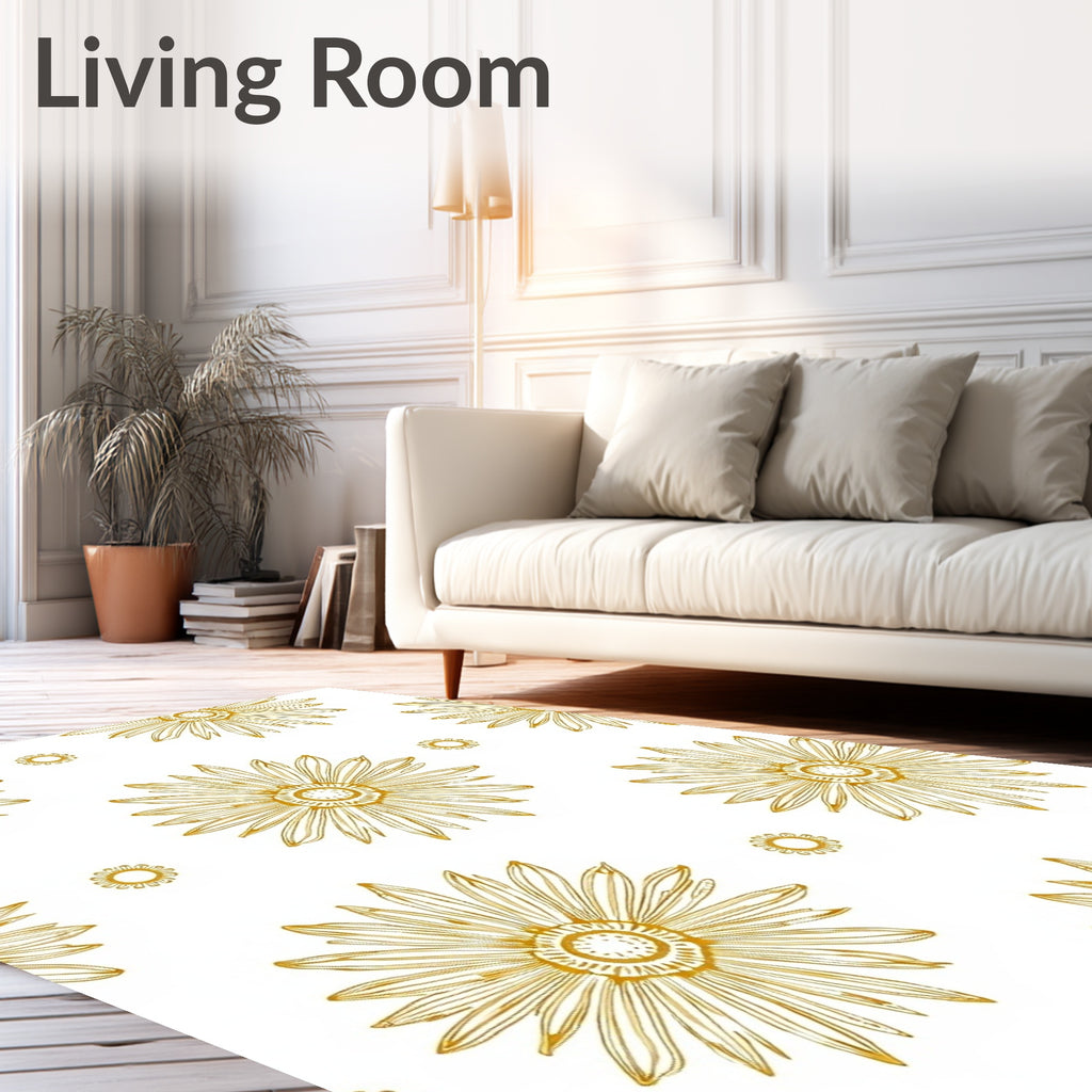 Golden Daisy Floral Outline Rug