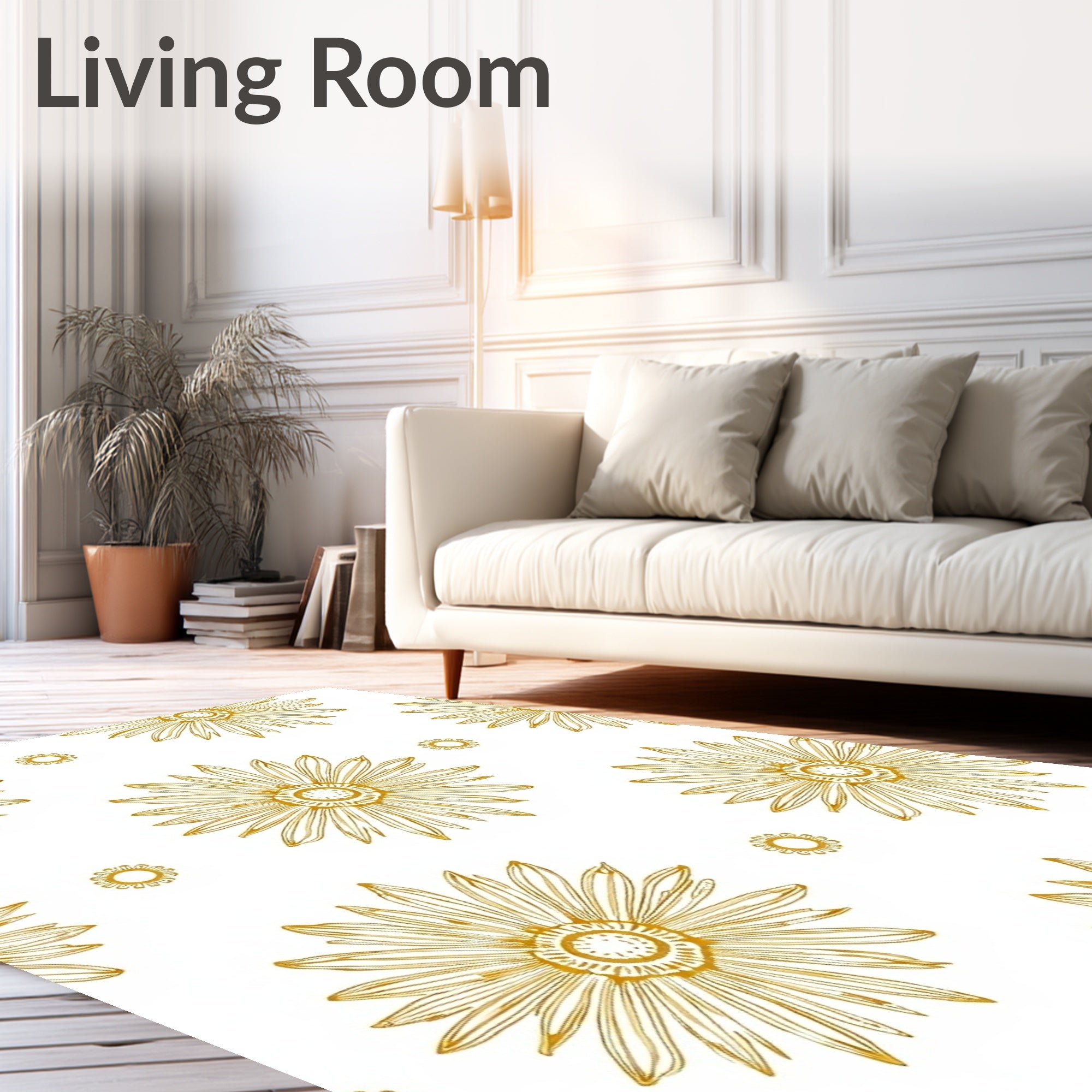 Golden Daisy Floral Outline Rug