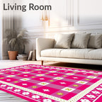 Vibrant Pink Gingham Floral Overlay Rug