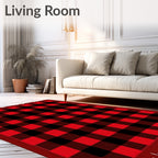 Bold Red Black Gingham Squares Rug
