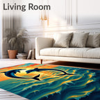 Energetic Blue Dolphins Sunset Ocean Waves Rug