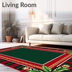Rustic Red Green Plaid Holly Border Rug