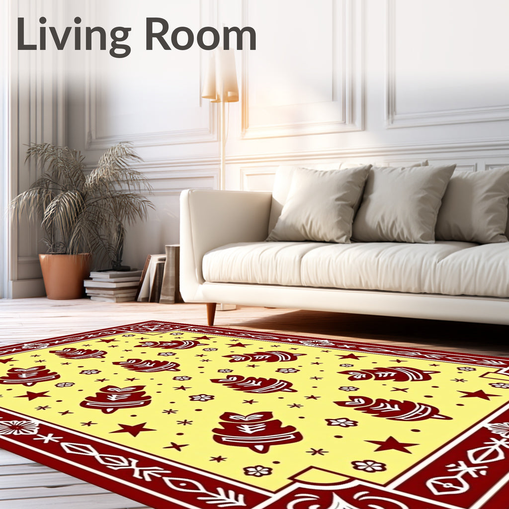 Maroon Leaf Stars Floral Border Rug