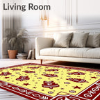 Maroon Leaf Stars Floral Border Rug