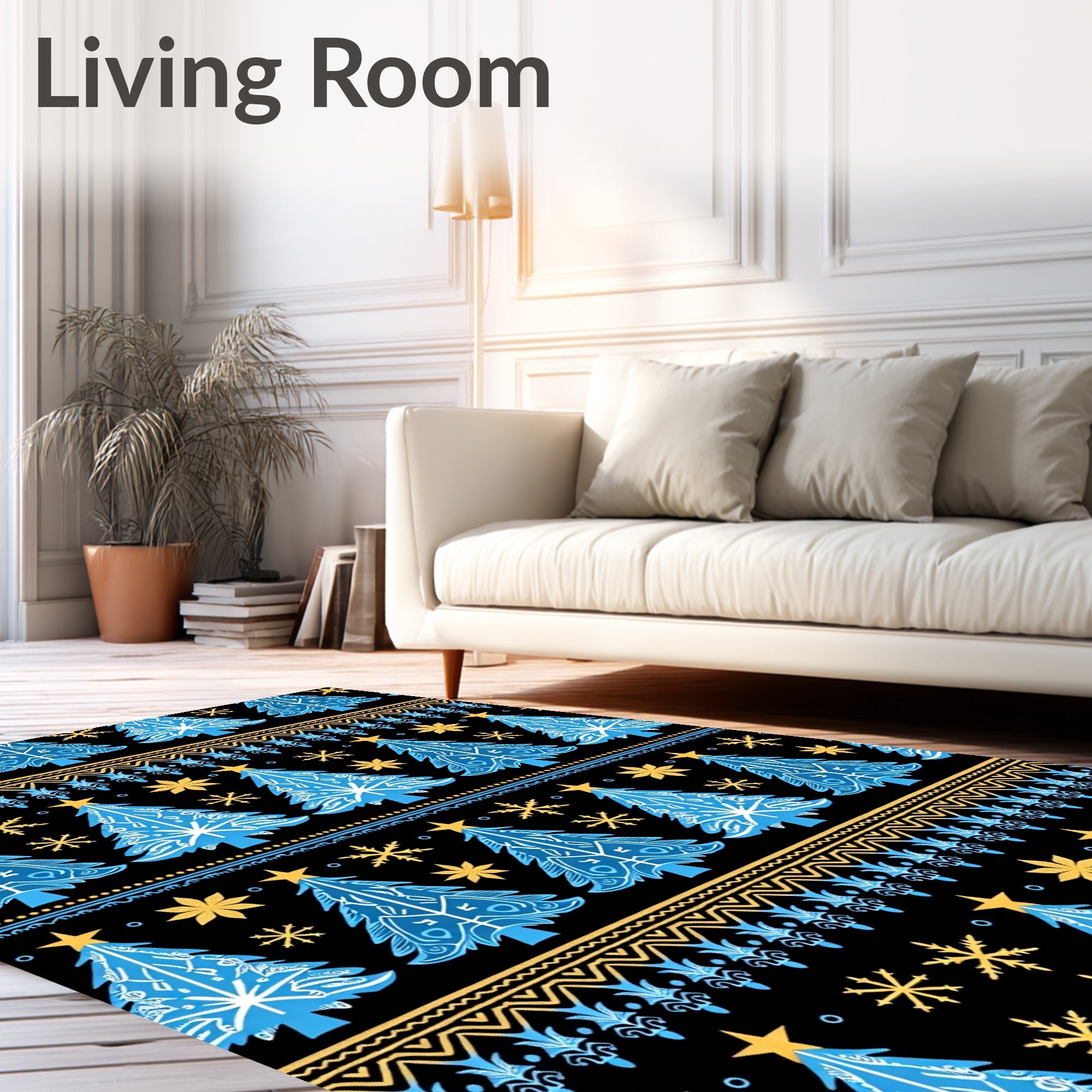 Nordic Blue Christmas Tree Snowflakes Rug