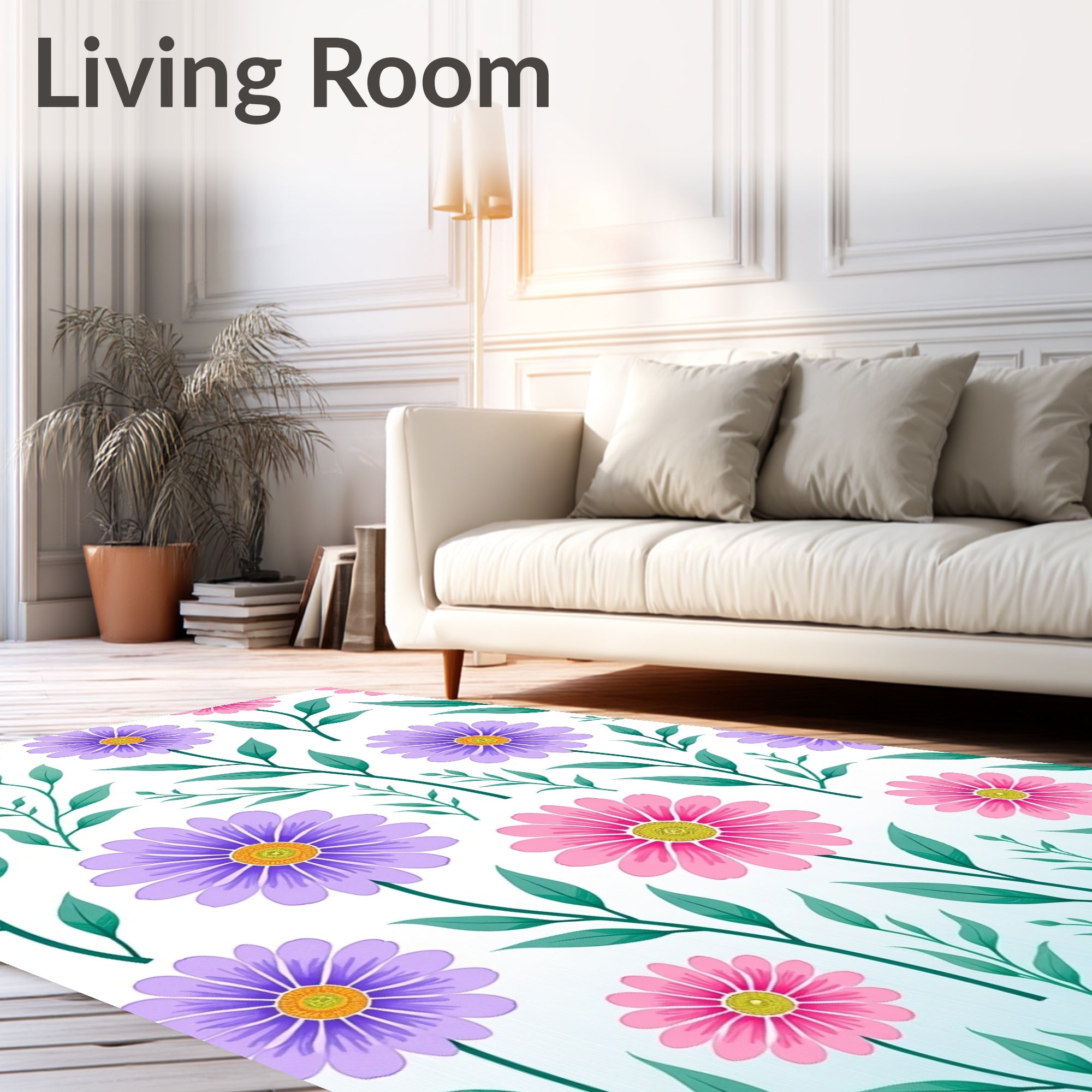 Pink Purple Daisy Garden Floral Rug
