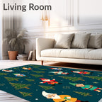Festive Garden Gnomes Christmas Trees Teal Rug