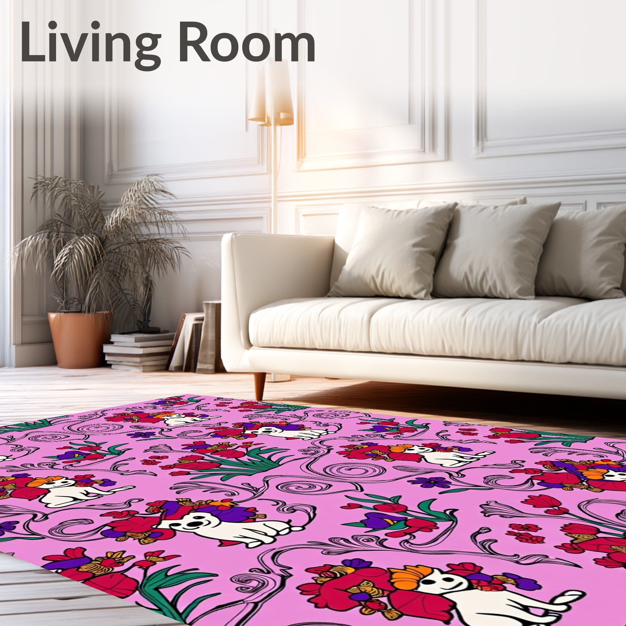 Whimsical Floral Puppy Meadow Rug