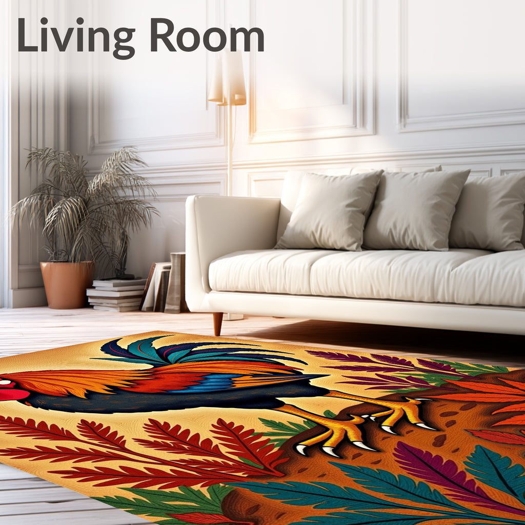 Vibrant Crimson Rooster Foliage Rug