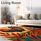 Vibrant Crimson Rooster Foliage Rug