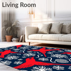 Red Cardinal Snowflakes Navy Scene Rug