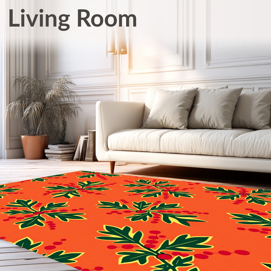Vibrant Red Berry Leaf Arrangement Rug