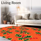 Vibrant Red Berry Leaf Arrangement Rug