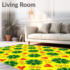 Vibrant Yellow Green Heart Flower Rug