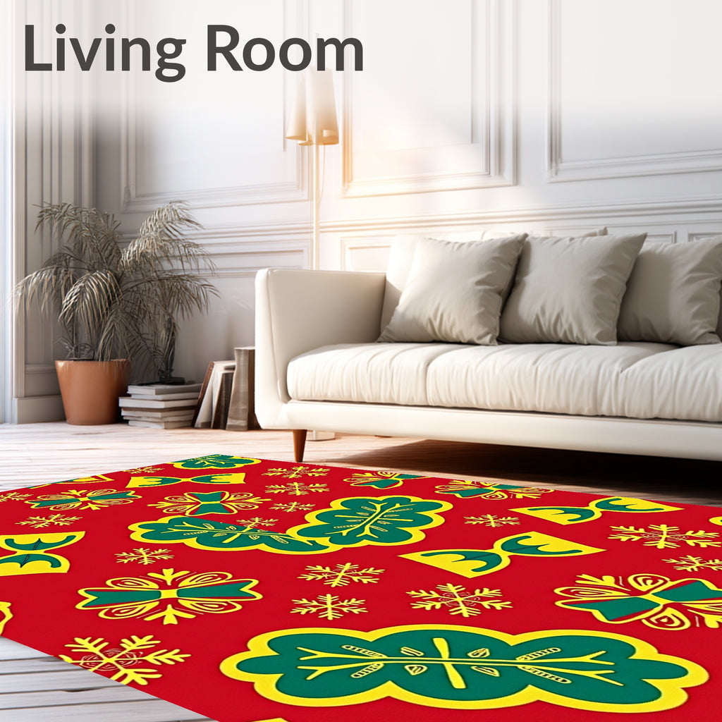 Christmas Red Teal Yellow Elements Rug
