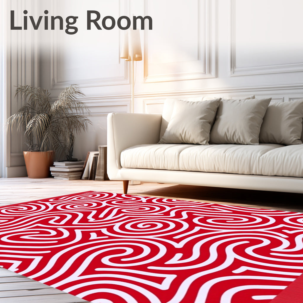 Crimson White Swirl Maze Rug