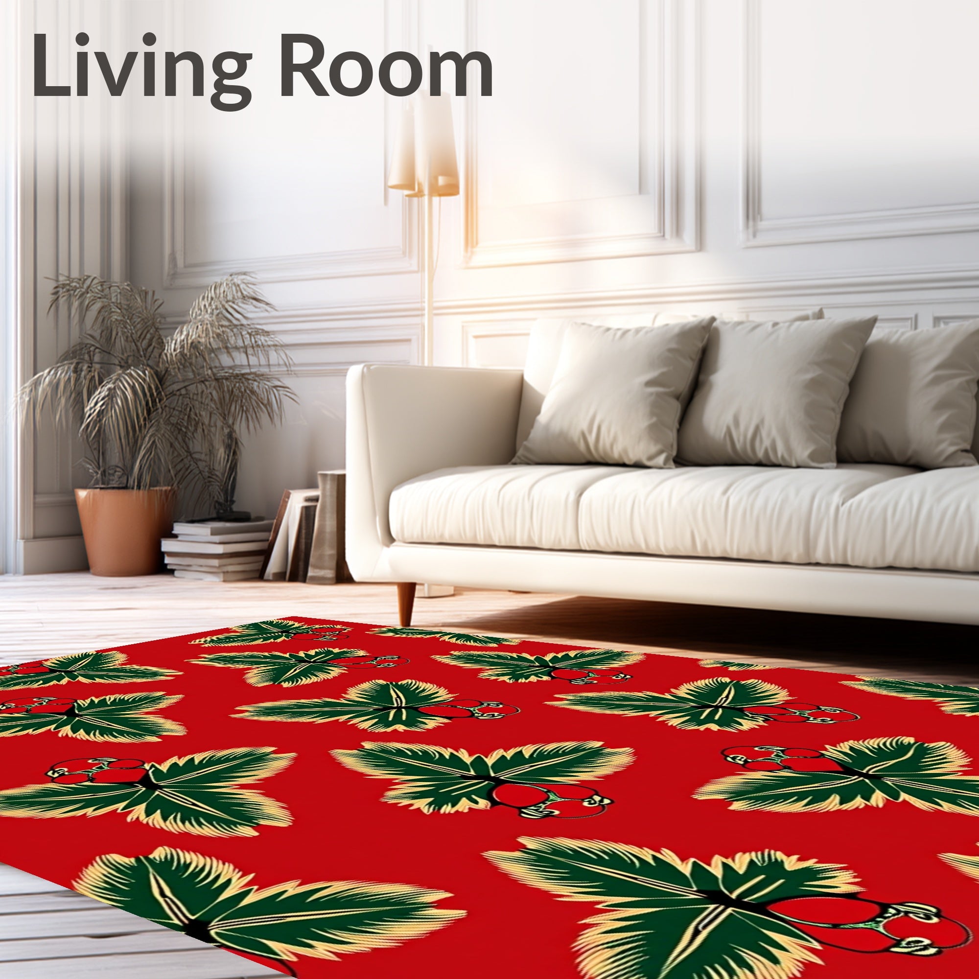 Vintage Red Strawberry Foliage Arrangement Rug