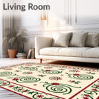 Crimson Green Swirl Floral Border Rug