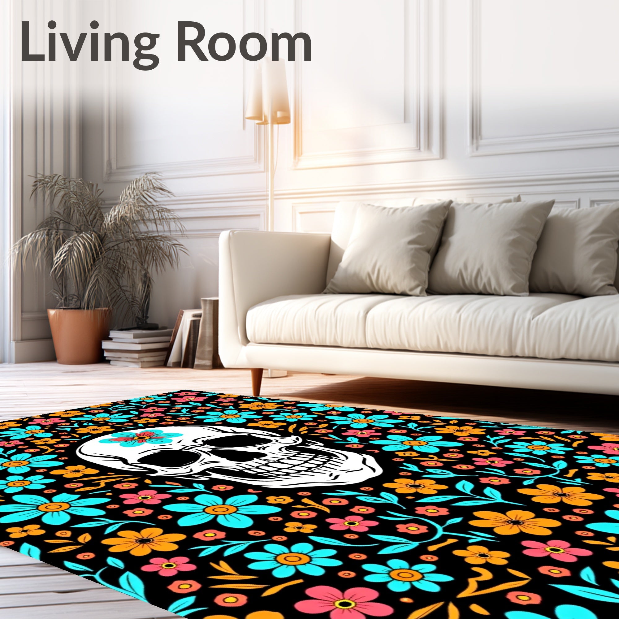 Floral Skull Bright Multicolor Rug