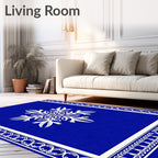 Deep Blue White Snowflake Border Rug