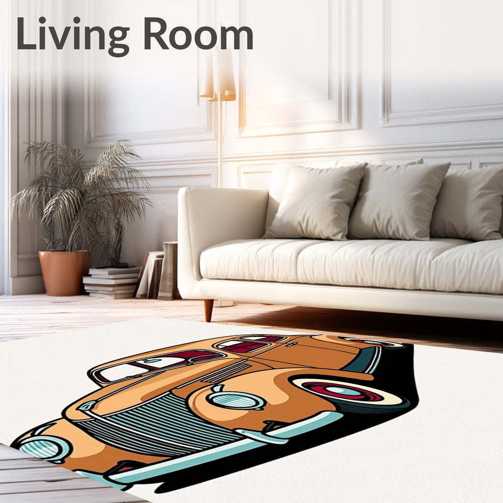 Retro Orange Coupe Classic Automobile Rug