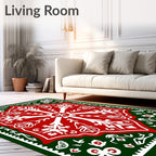 Festive Red White Green Floral Medallion Rug
