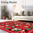 Red Holiday Elves Christmas Trees Candy Canes Rug
