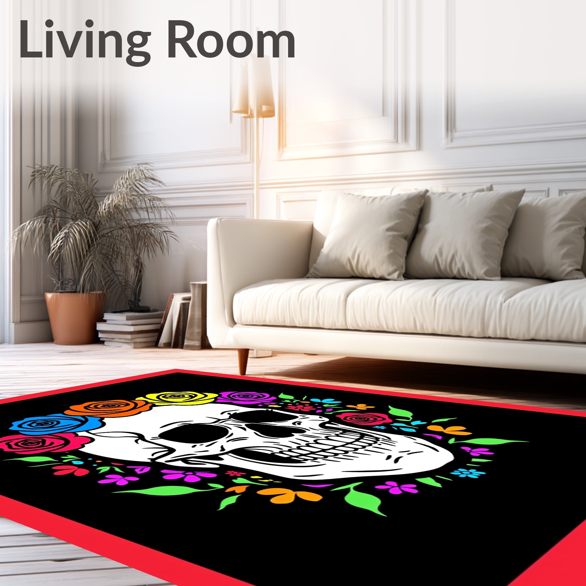 Colorful Skull Flower Crown Medallion Rug