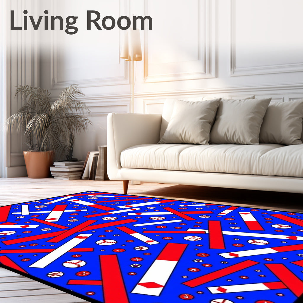 Red White Baseball Blue Jumble Rug