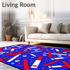 Red White Baseball Blue Jumble Rug