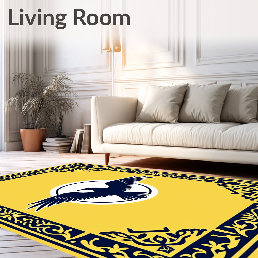 Yellow Navy Raven Circular Border Rug