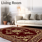 Regal Crimson Golden Medallion Border Rug