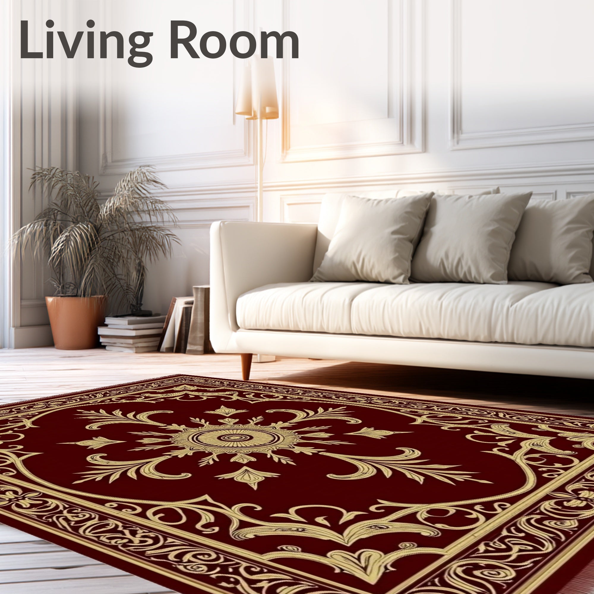 Regal Crimson Golden Medallion Border Rug