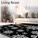 Black White Snowflake Cluster Collage Rug
