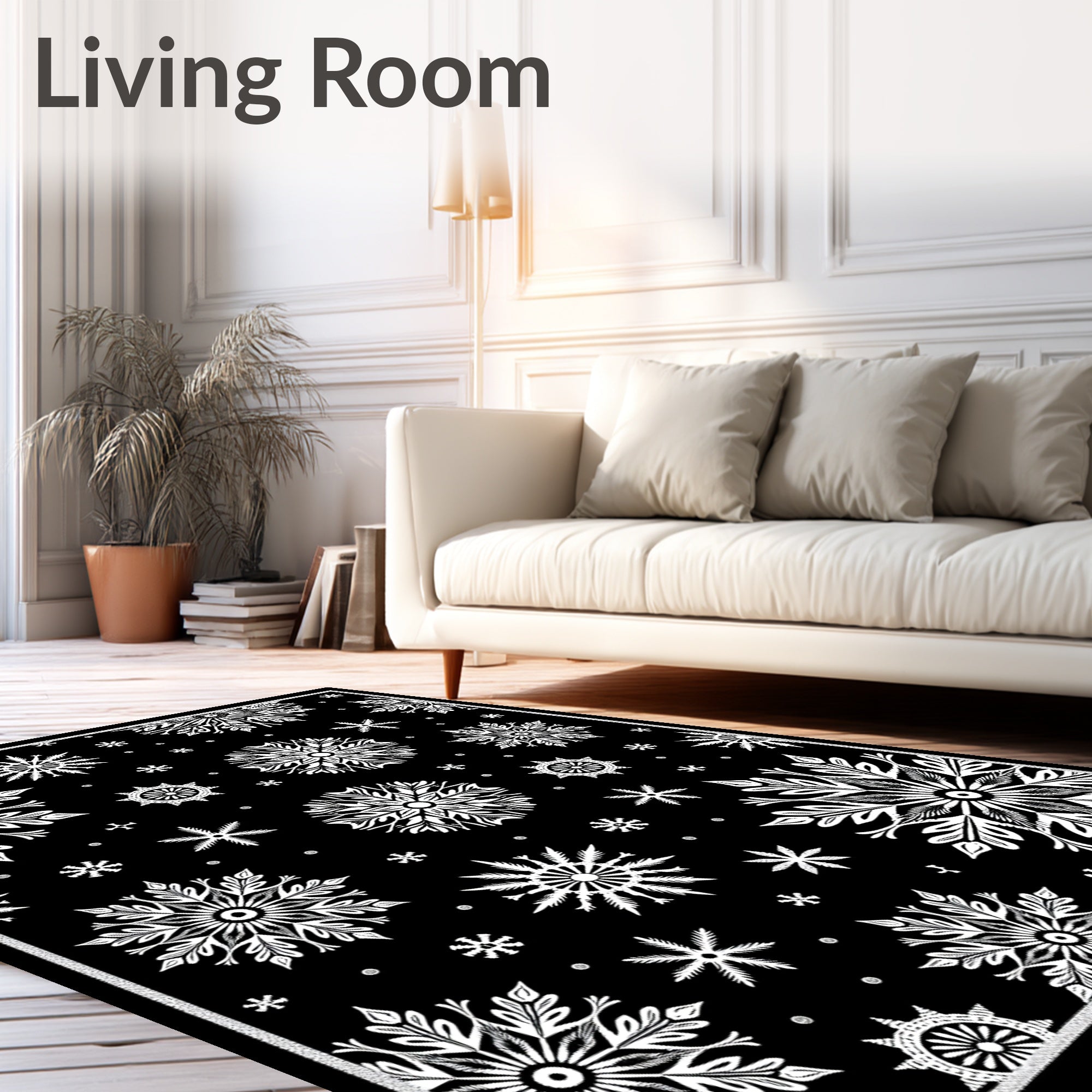 Black White Snowflake Cluster Collage Rug