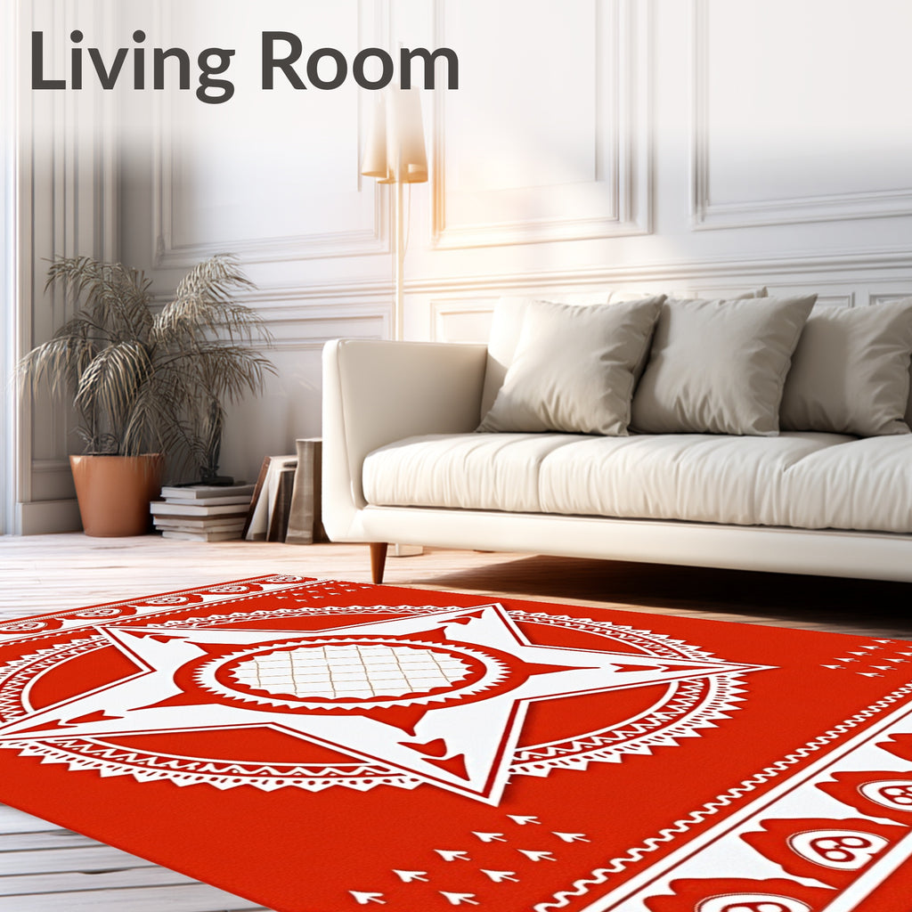 Bold Red Star Mandala Sunburst Rug