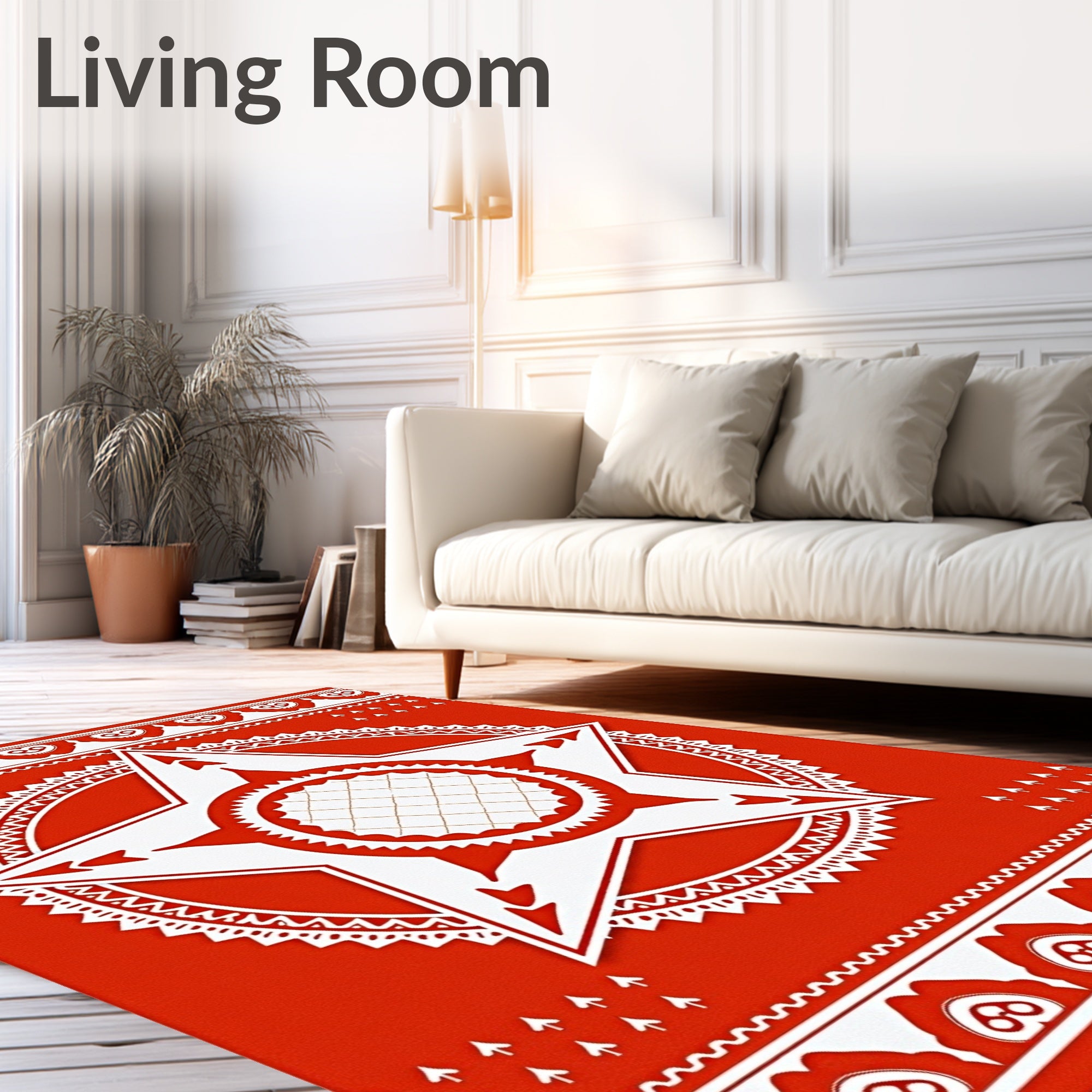 Bold Red Star Mandala Sunburst Rug