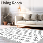 Black Snowflake White Fabric Textile Rug