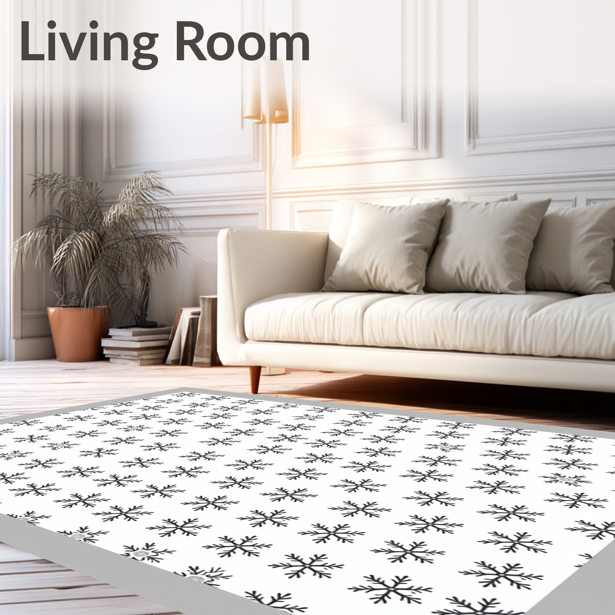 Black Snowflake White Fabric Textile Rug