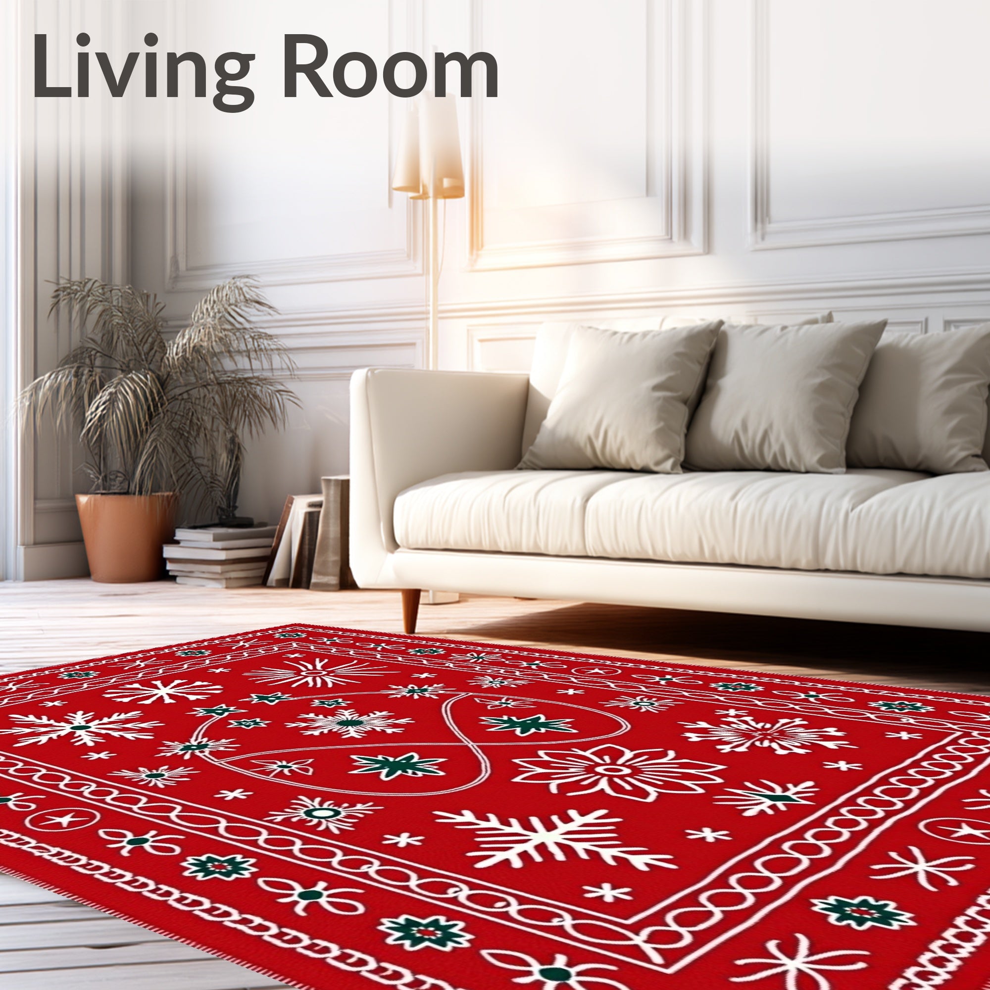 Winter Holiday Snowflake Scatter Red Rug