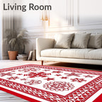 Red Snowflakes Bordered Textile Rug