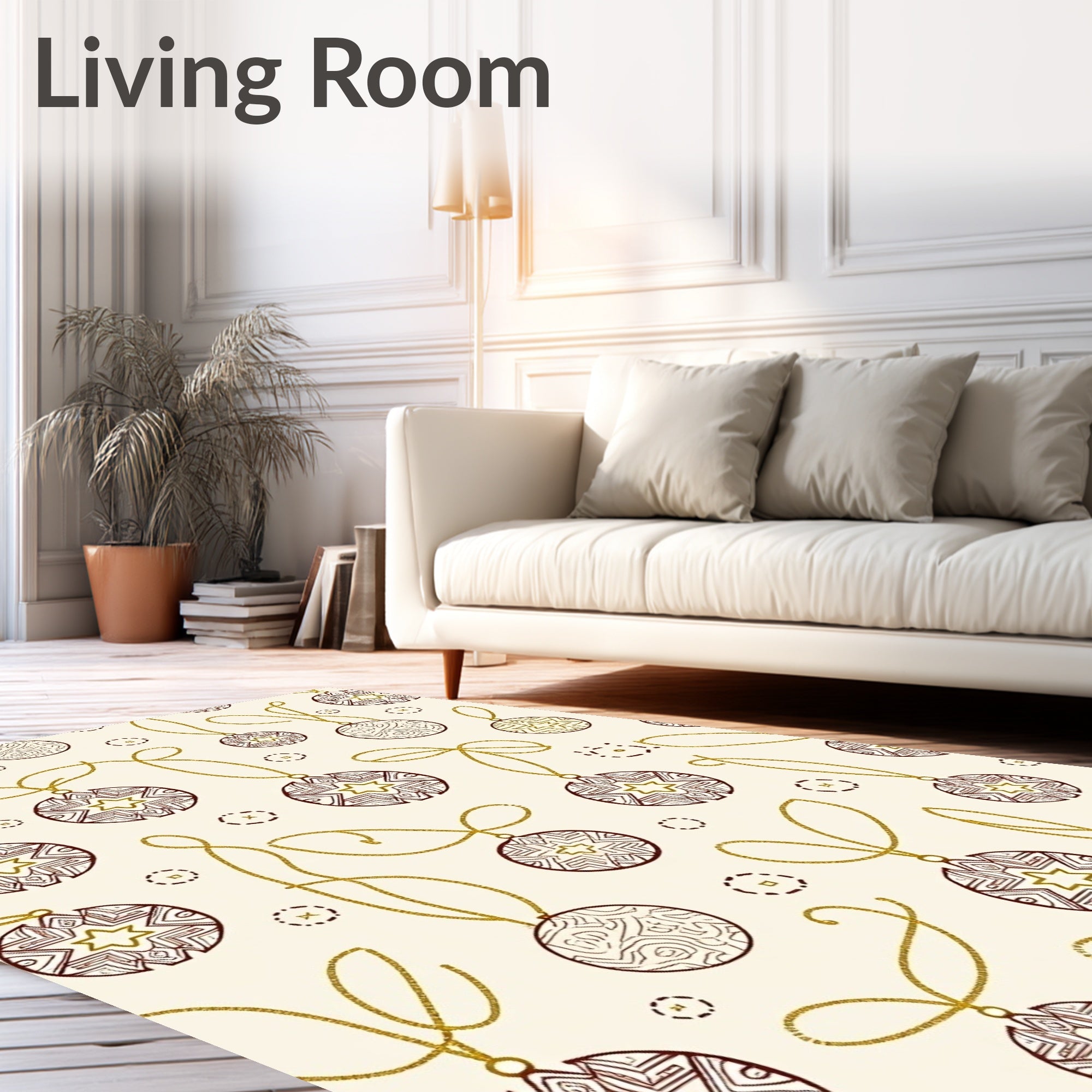 Gold Chain Red Starburst Ornaments Rug