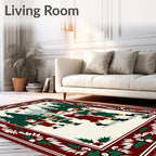 Festive Red Elves Winter Forest Gifts Rug