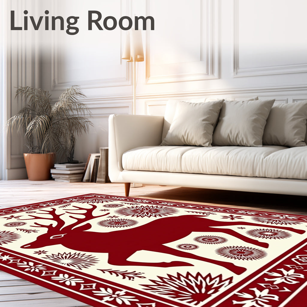 Crimson Reindeer Starburst Border Rug
