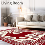 Crimson Reindeer Starburst Border Rug