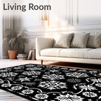 Monochromatic Black White Snowflake Garland Rug