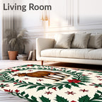 Brown Cow Red Green Floral Border Rug