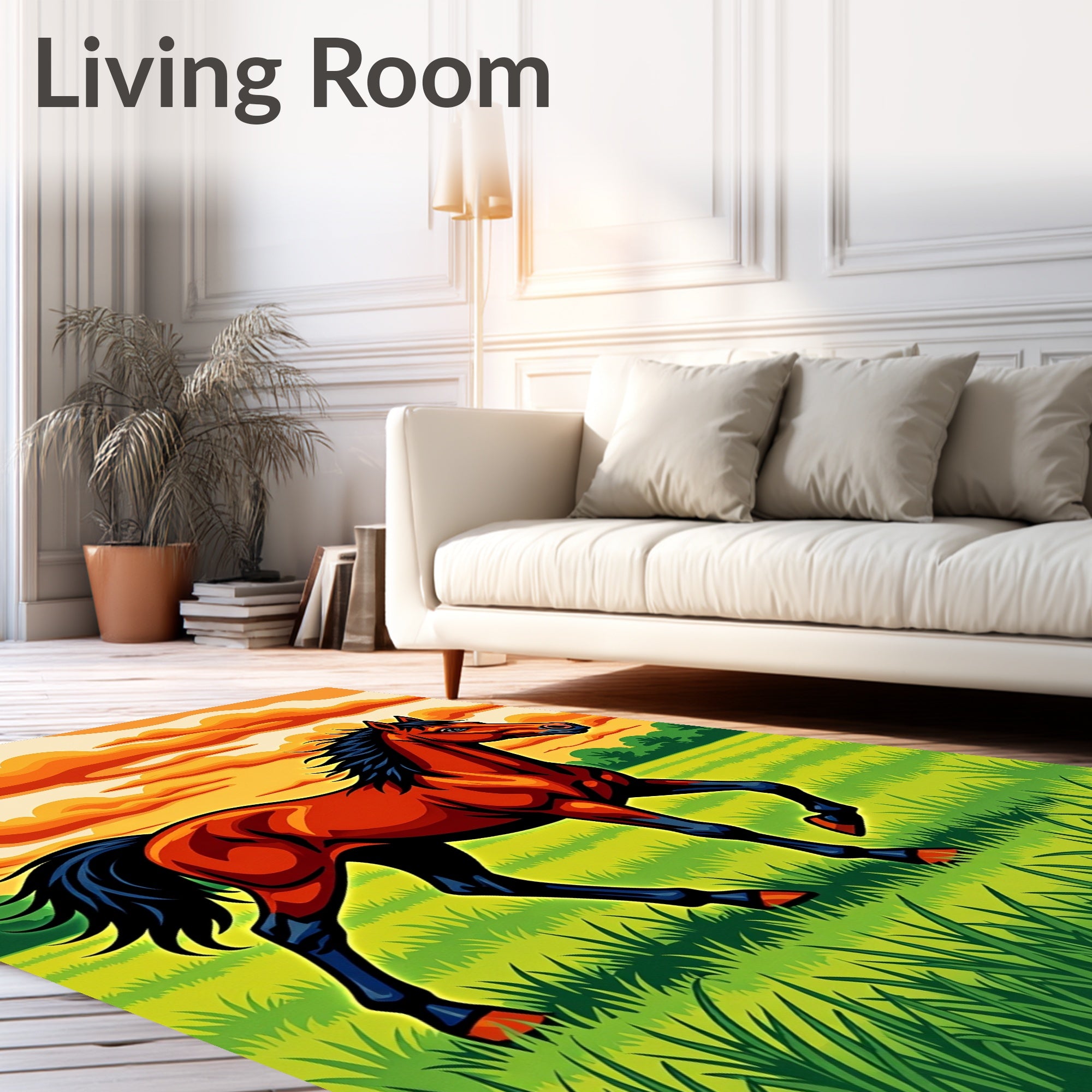 Vibrant Chestnut Horse Sunset Field Rug