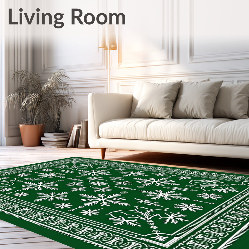 Elegant Green Snowflake Mandala Harmony Rug