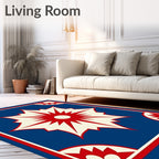 Crimson Red Starburst Blue Medallion Rug